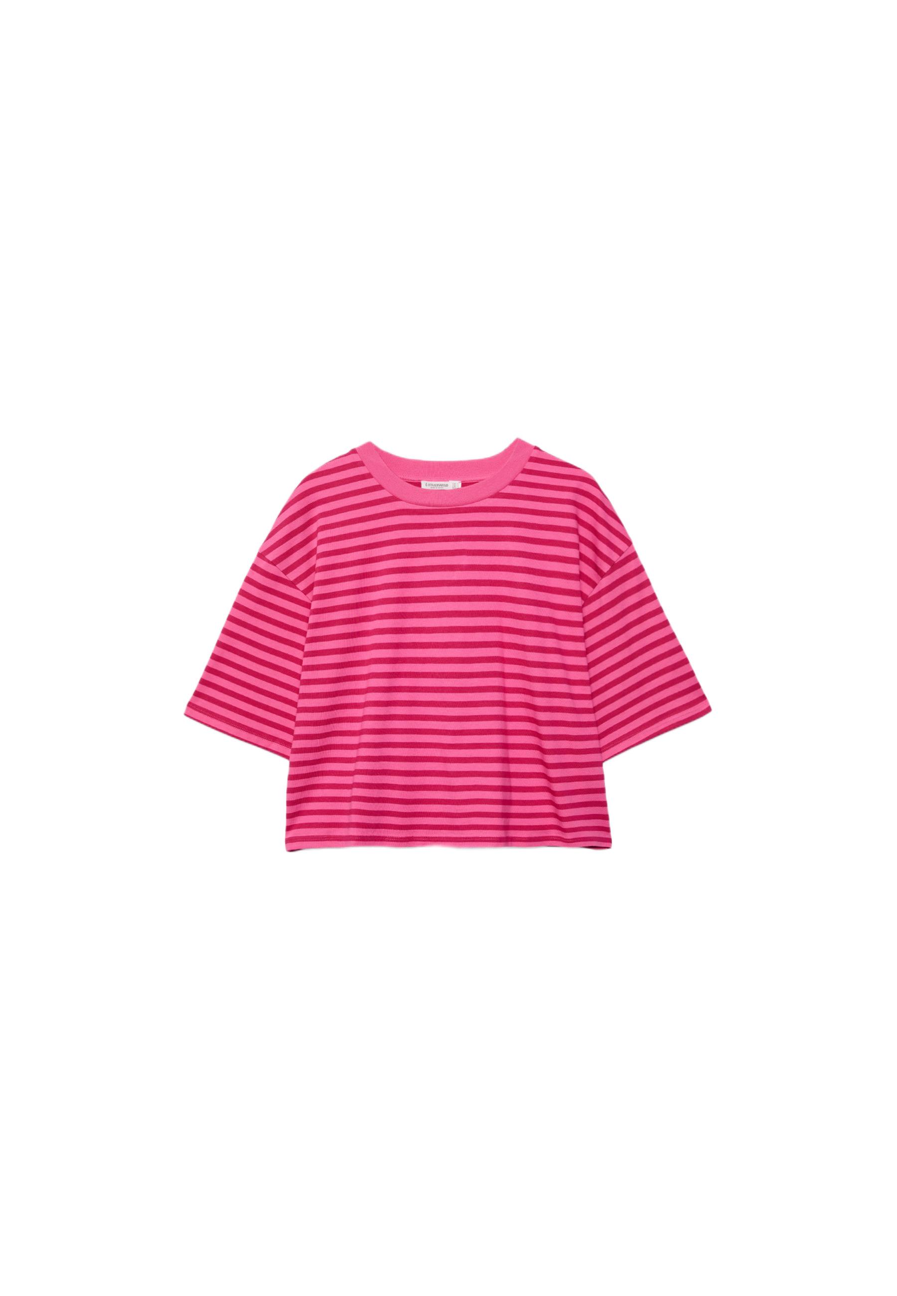 Striped short sleeve T-shirt — Bubblegum pink