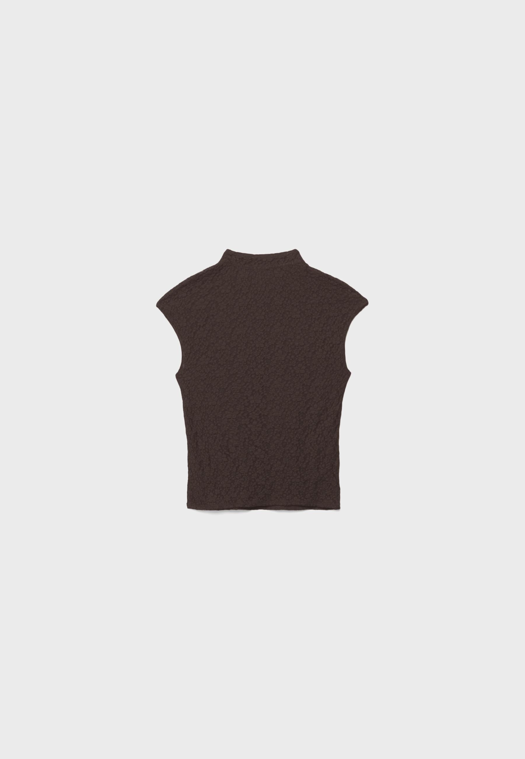 Lace stand collar top — Brown