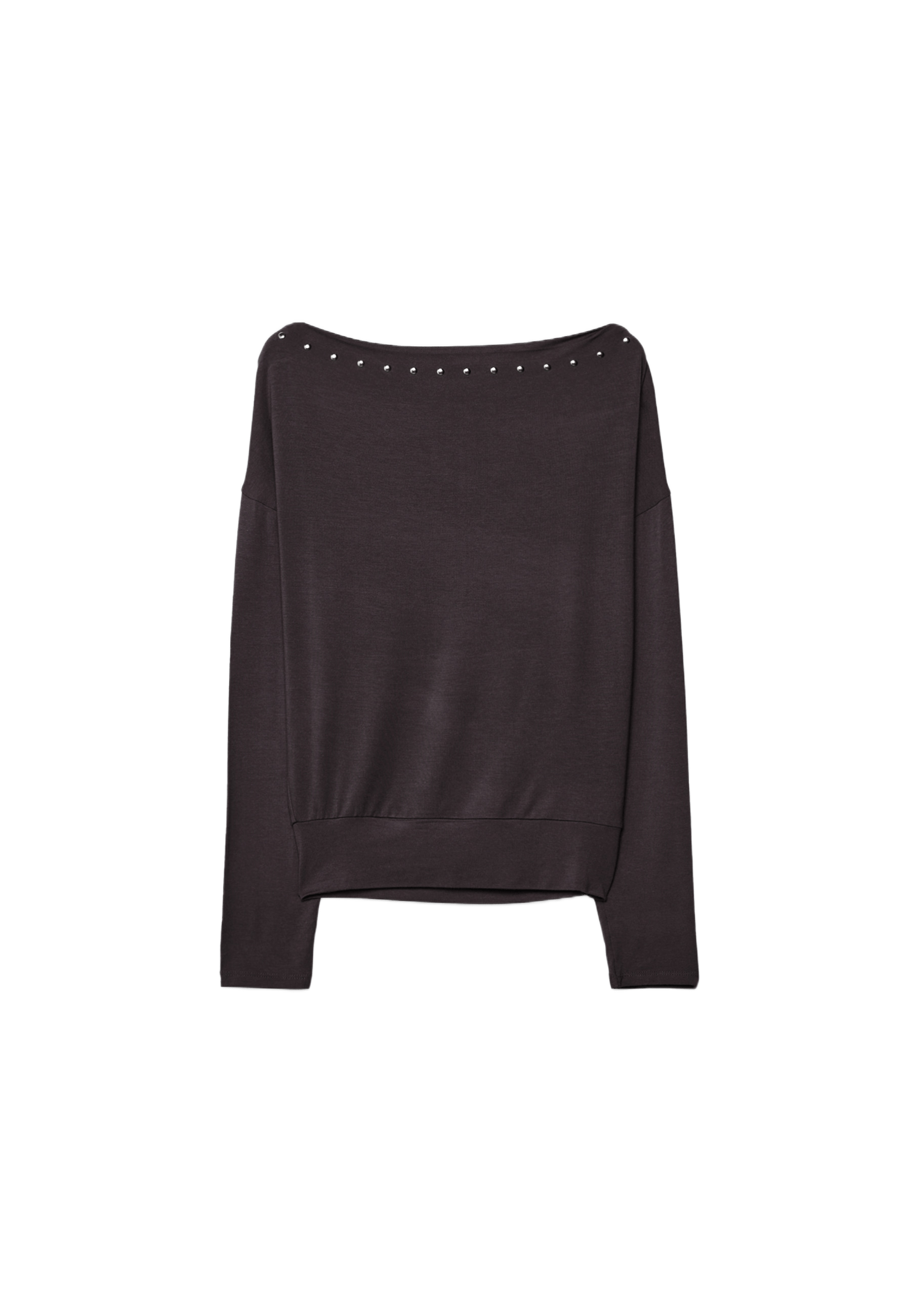 Asymmetric T-shirt with studs — Brown