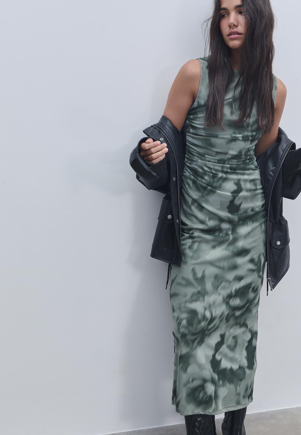 Printed tulle midi dress