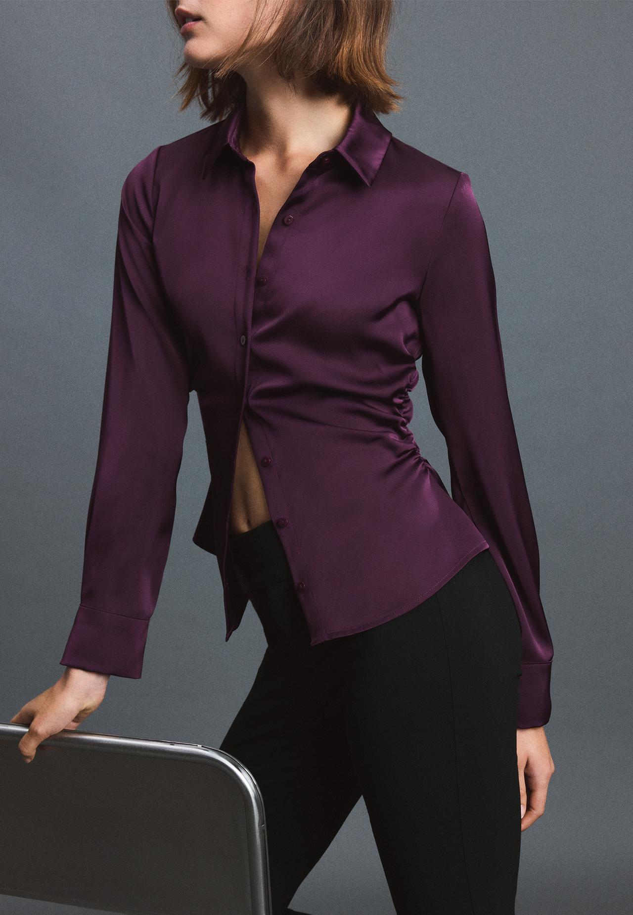 Gathered sateen shirt — Purple