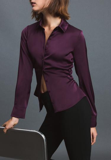 Gathered sateen shirt — Purple 3