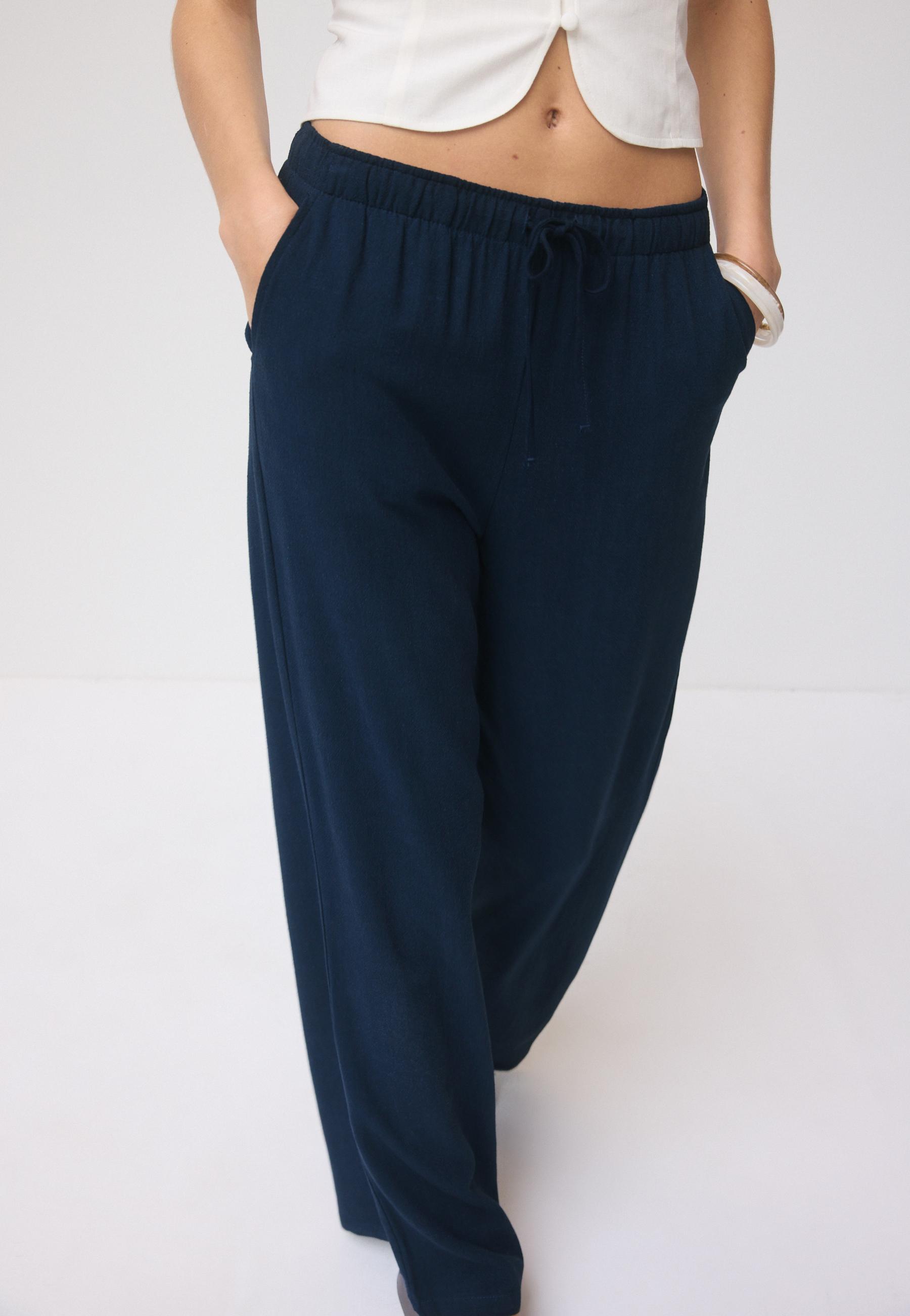 Keten görünümlü düz pantolon - Görsel 6