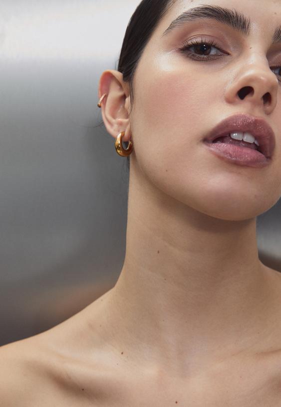 Stradivarius Set Of 2 Chunky Waterproof Hoop Earrings Yellow Os