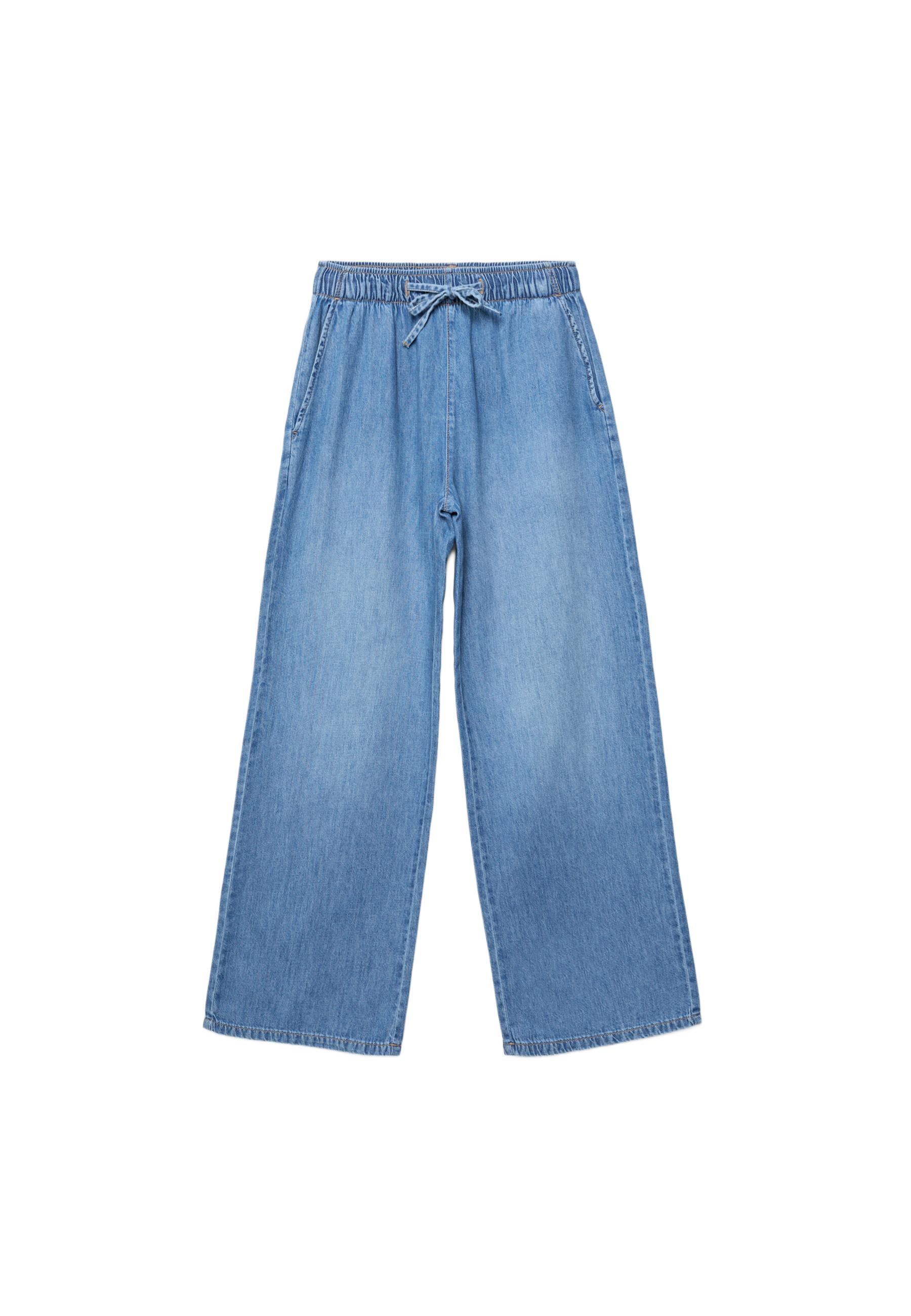 Flowy denim drawstring trousers — MEDIUM BLUE DENIM
