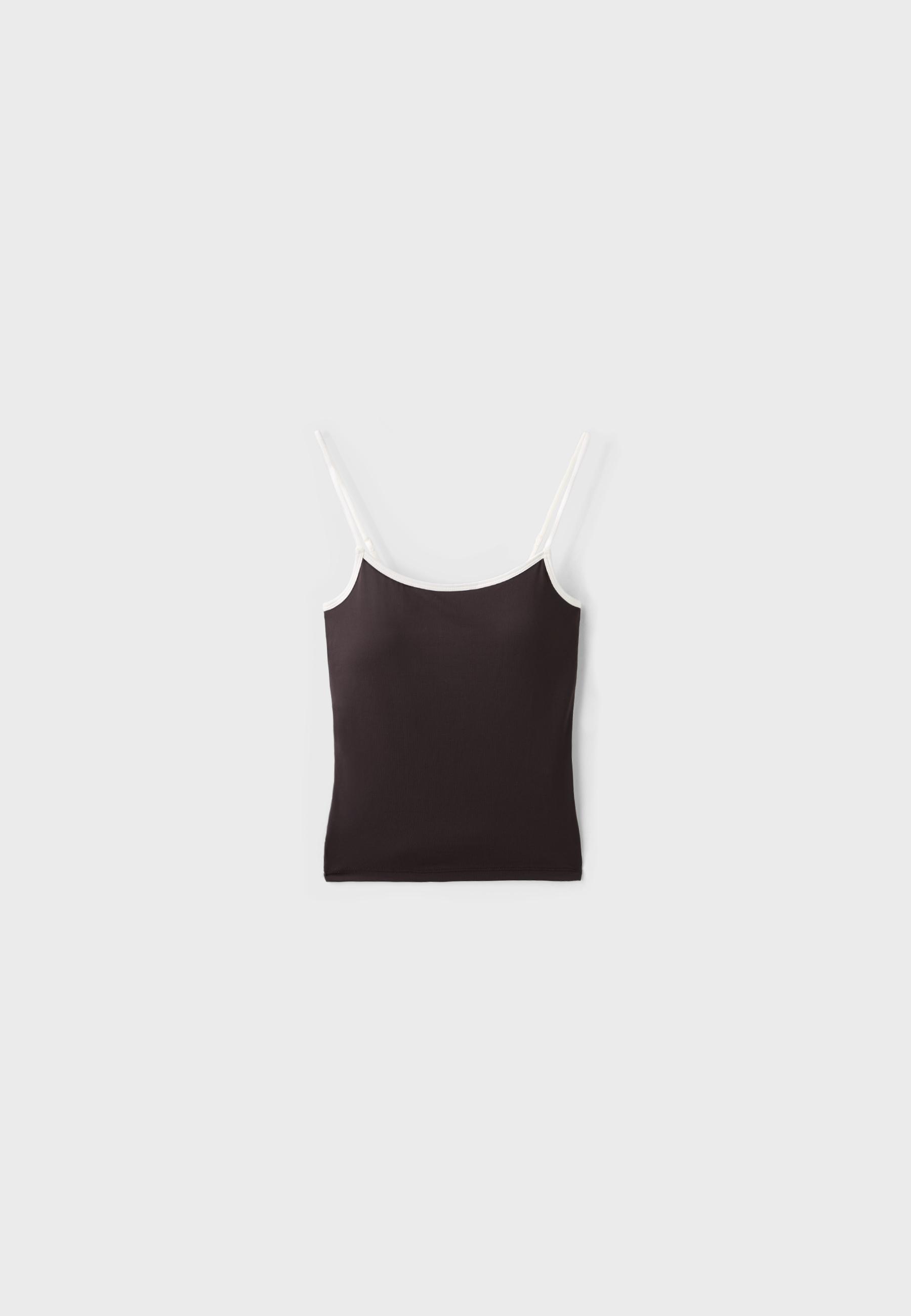 Polyamide strappy top with cups — Brown