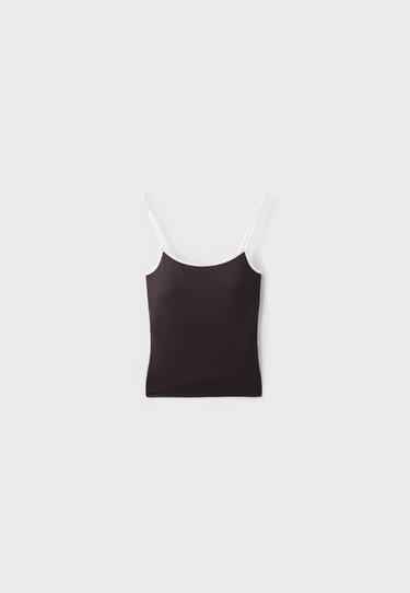 Polyamide strappy top with cups — Brown 7