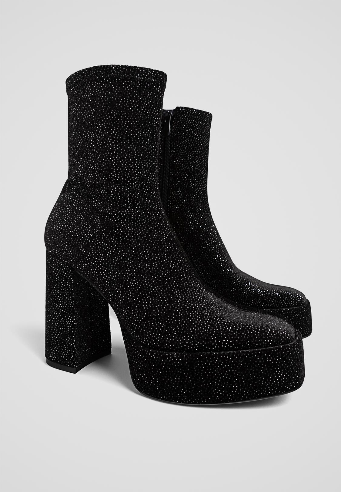 Lack Stiefeletten Stiefel Mit Glitzer Biker Boots Damen Glitzer