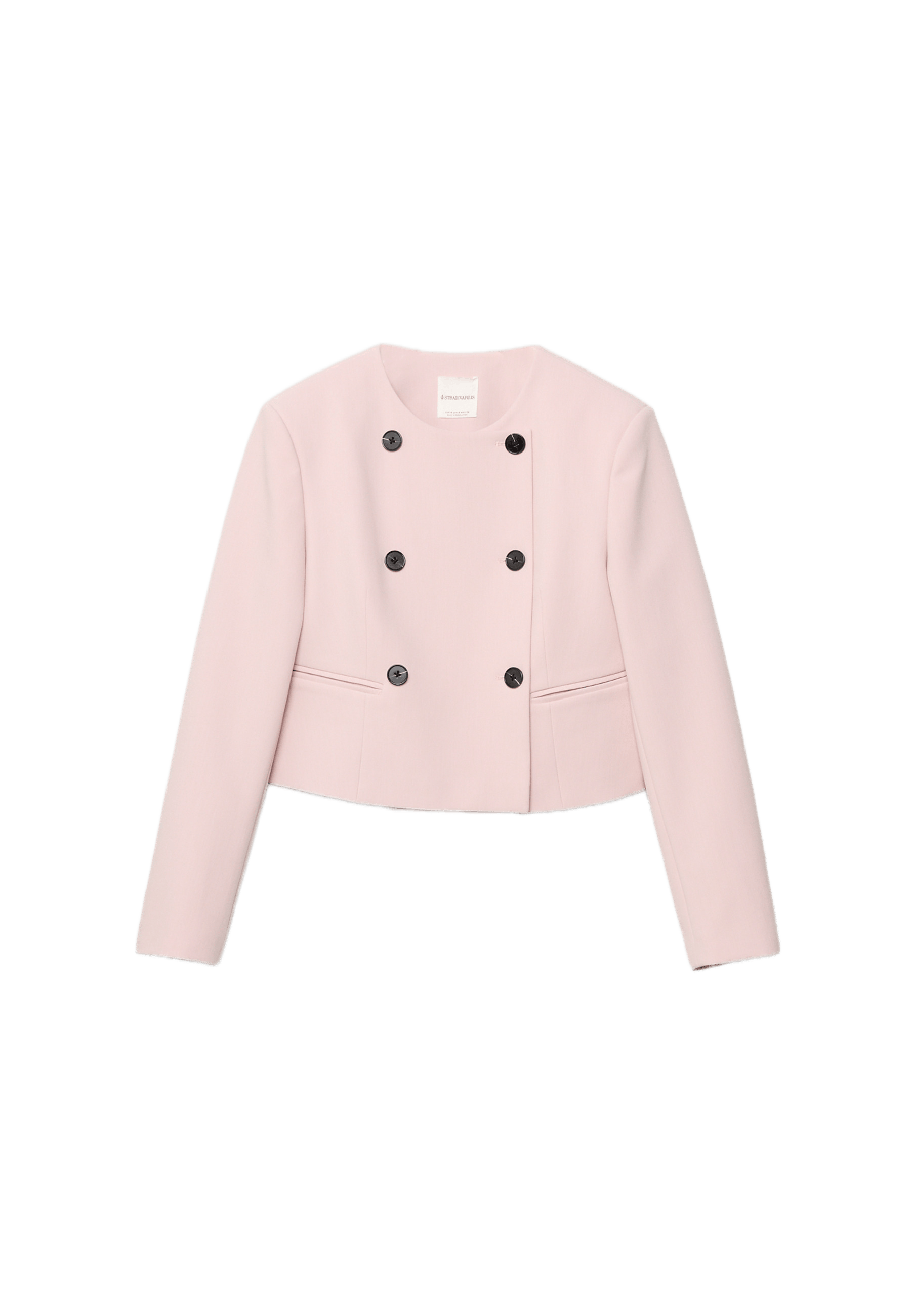 Cropped round neck blazer — Pastel pink