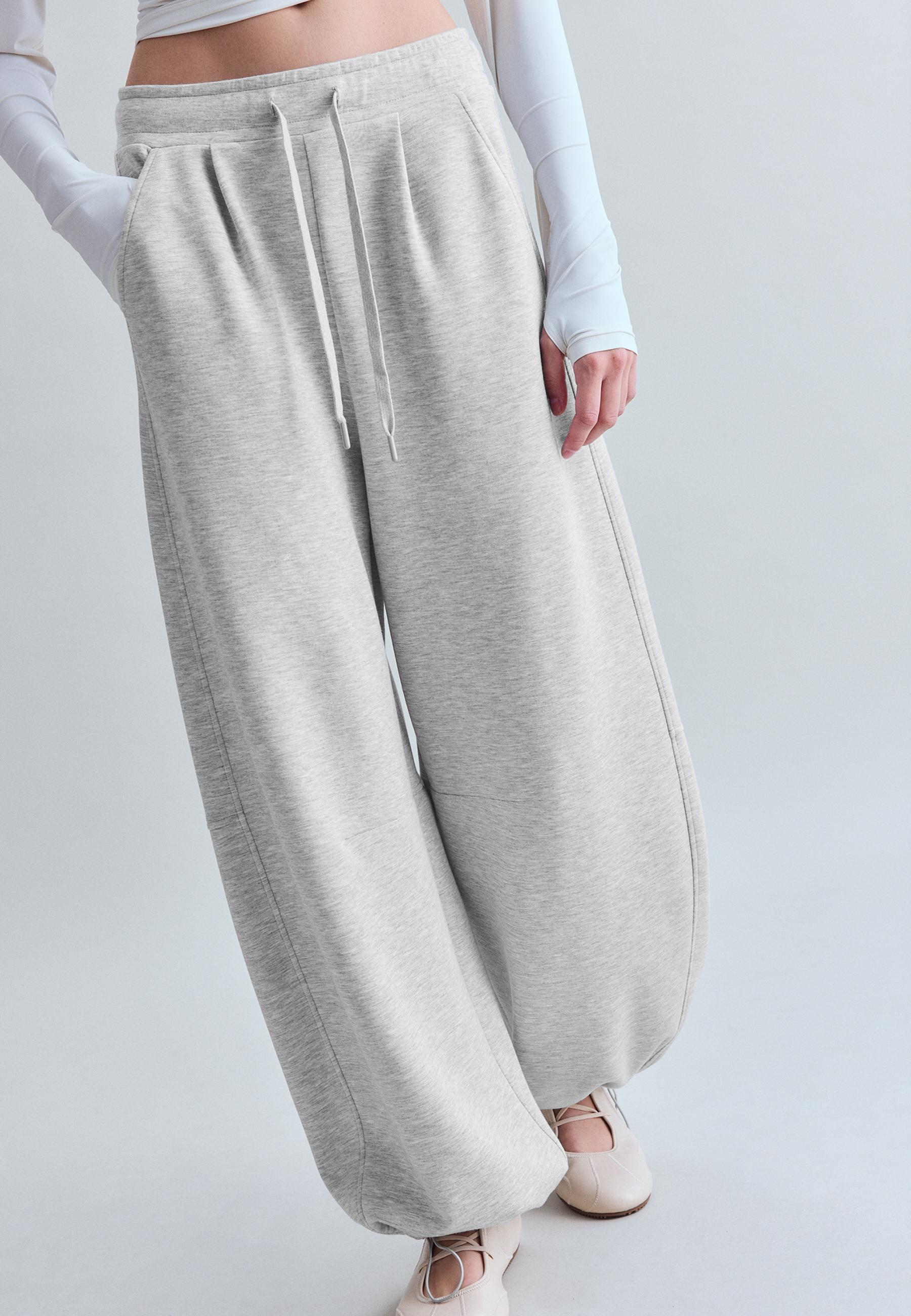Soft-touch barrel joggers with stoppers — Grey melange