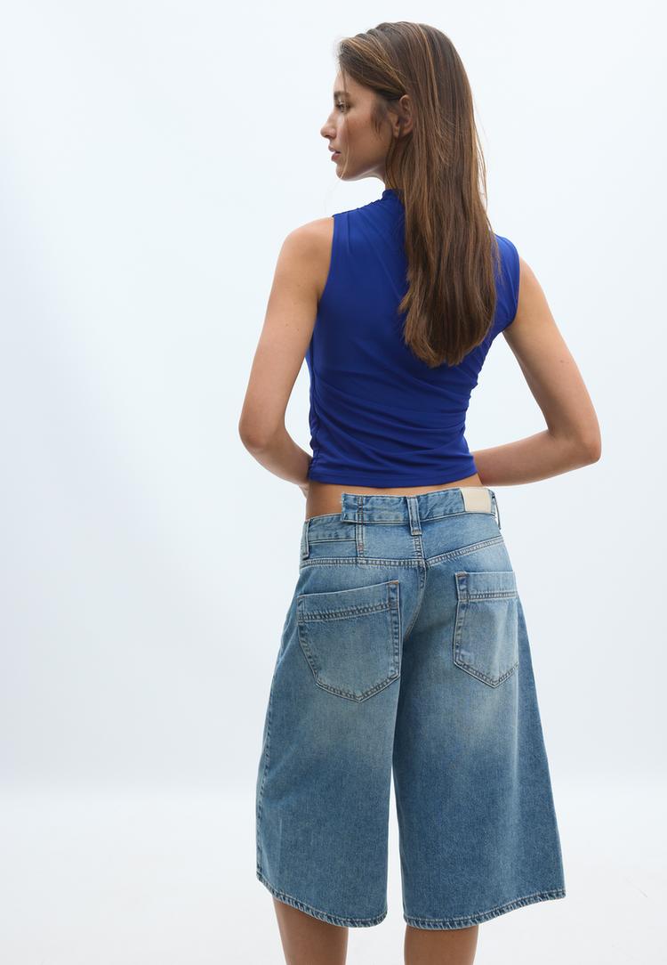  Stradivarius Μπλούζα Με Σούρες Από Τούλι Μπλε Ελεκτρίκ M - 4