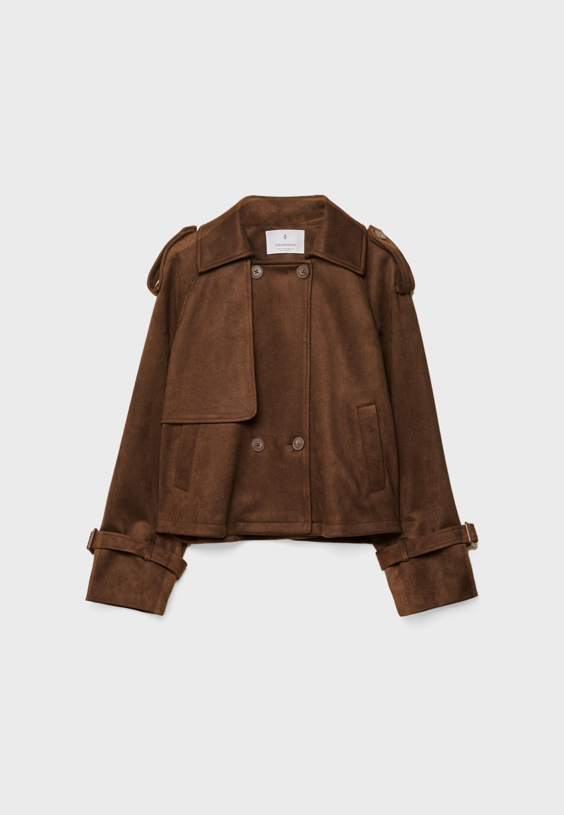 Short faux suede trench coat — Brown