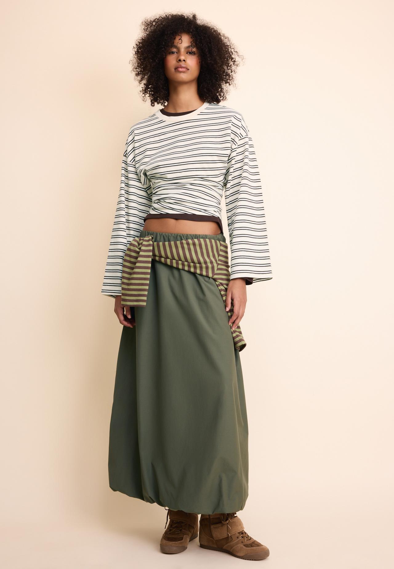 Poplin balloon maxi skirt — Khaki