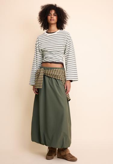 Poplin balloon maxi skirt — Khaki 2