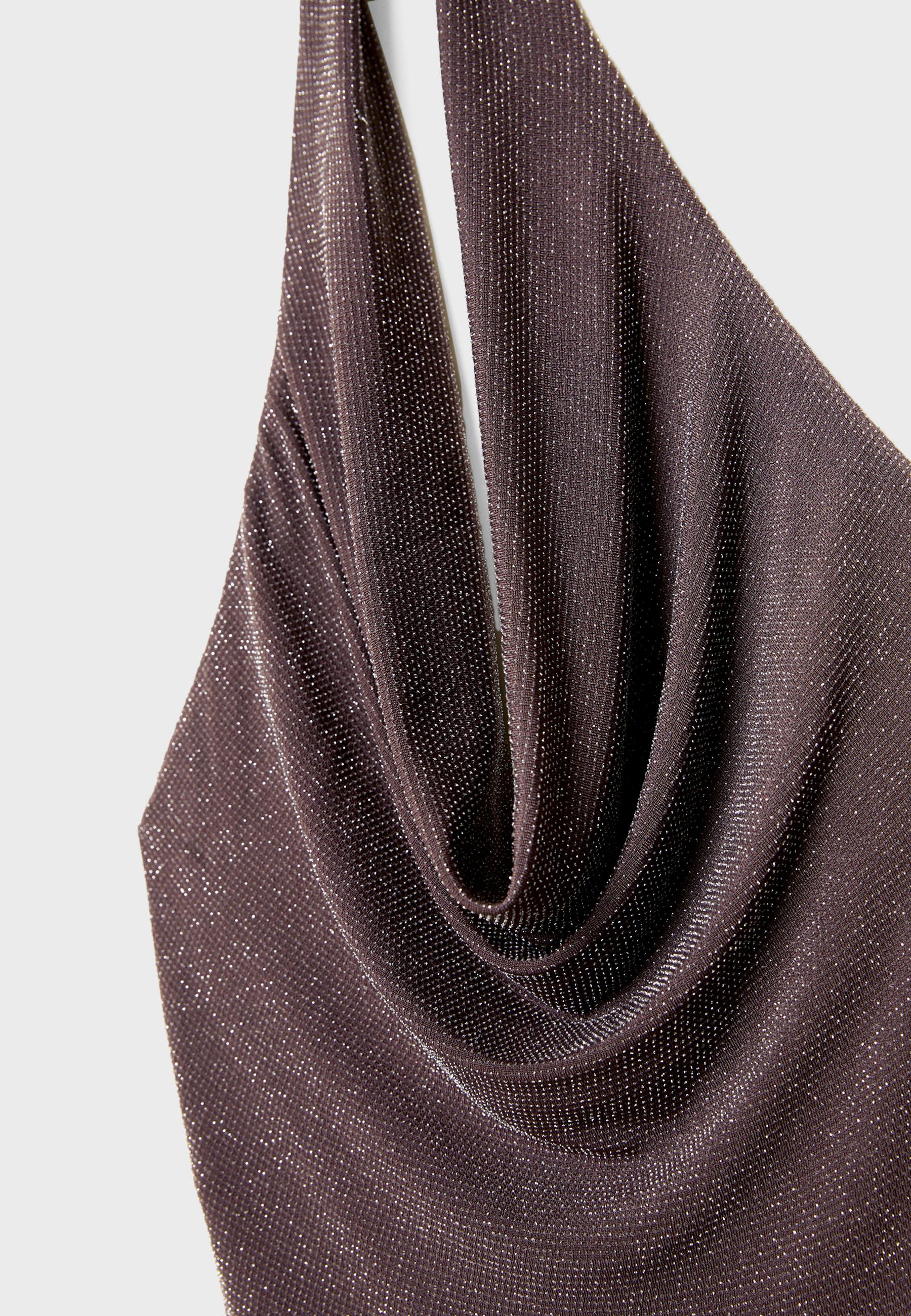 Metallic thread halter midi dress — Brown