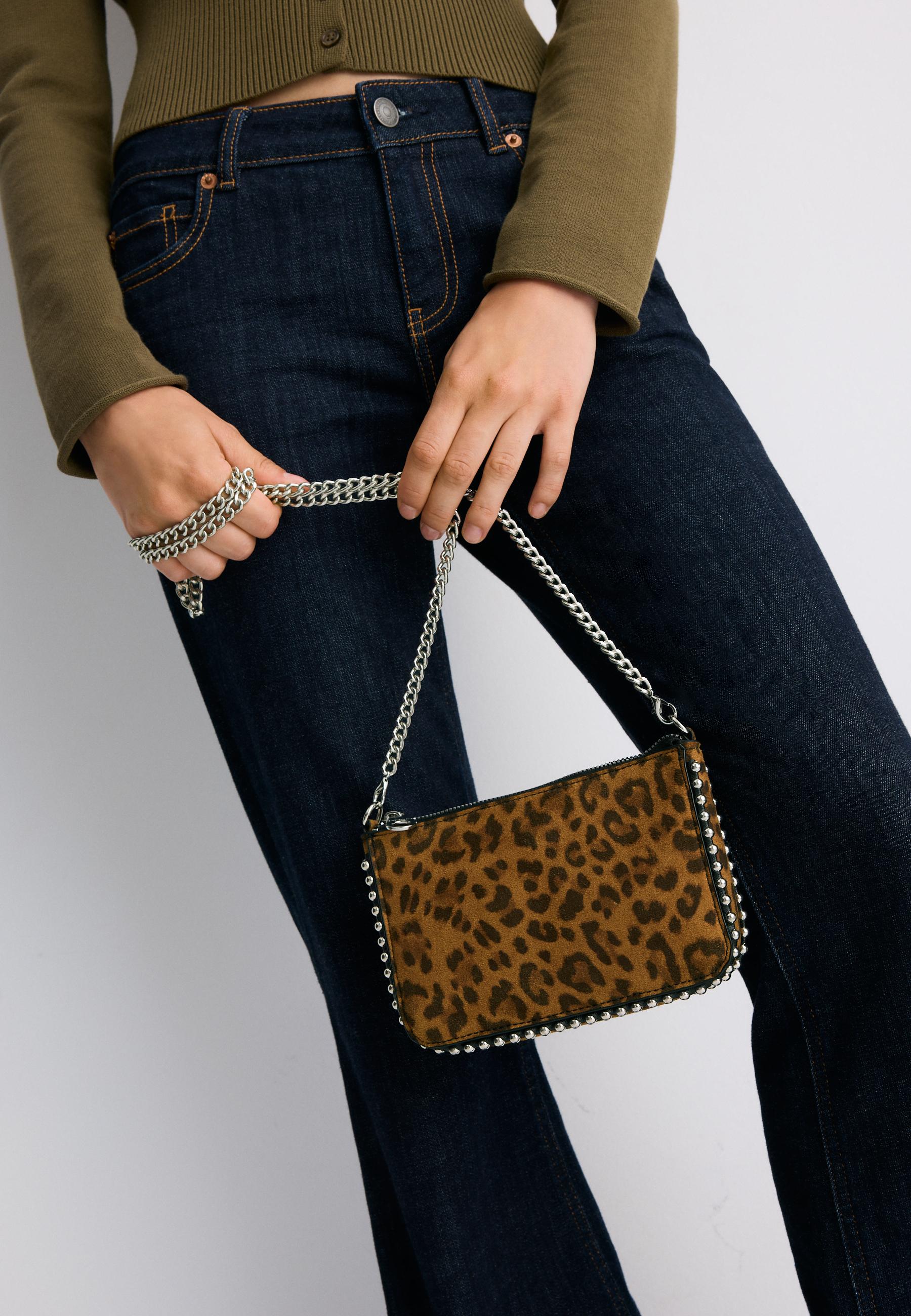 Printed mini bag with studs — Brown