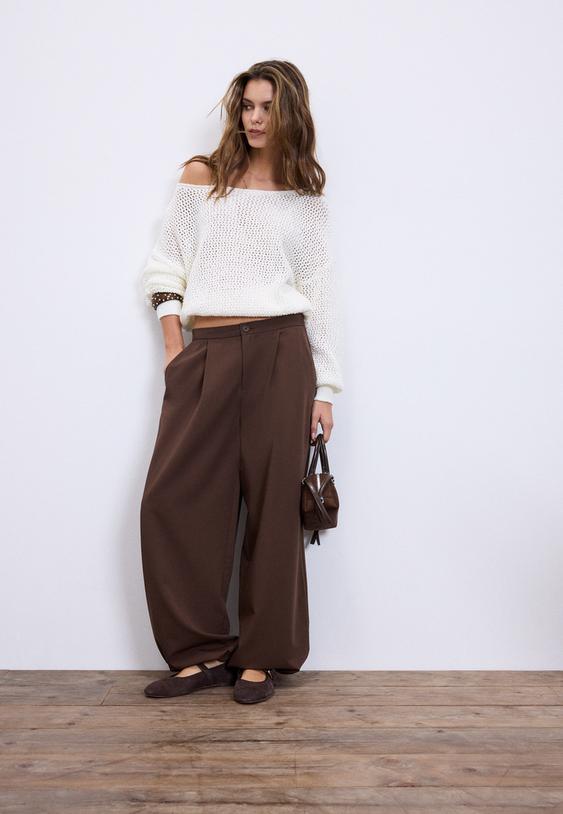 camisola de malha mesh com decote barco