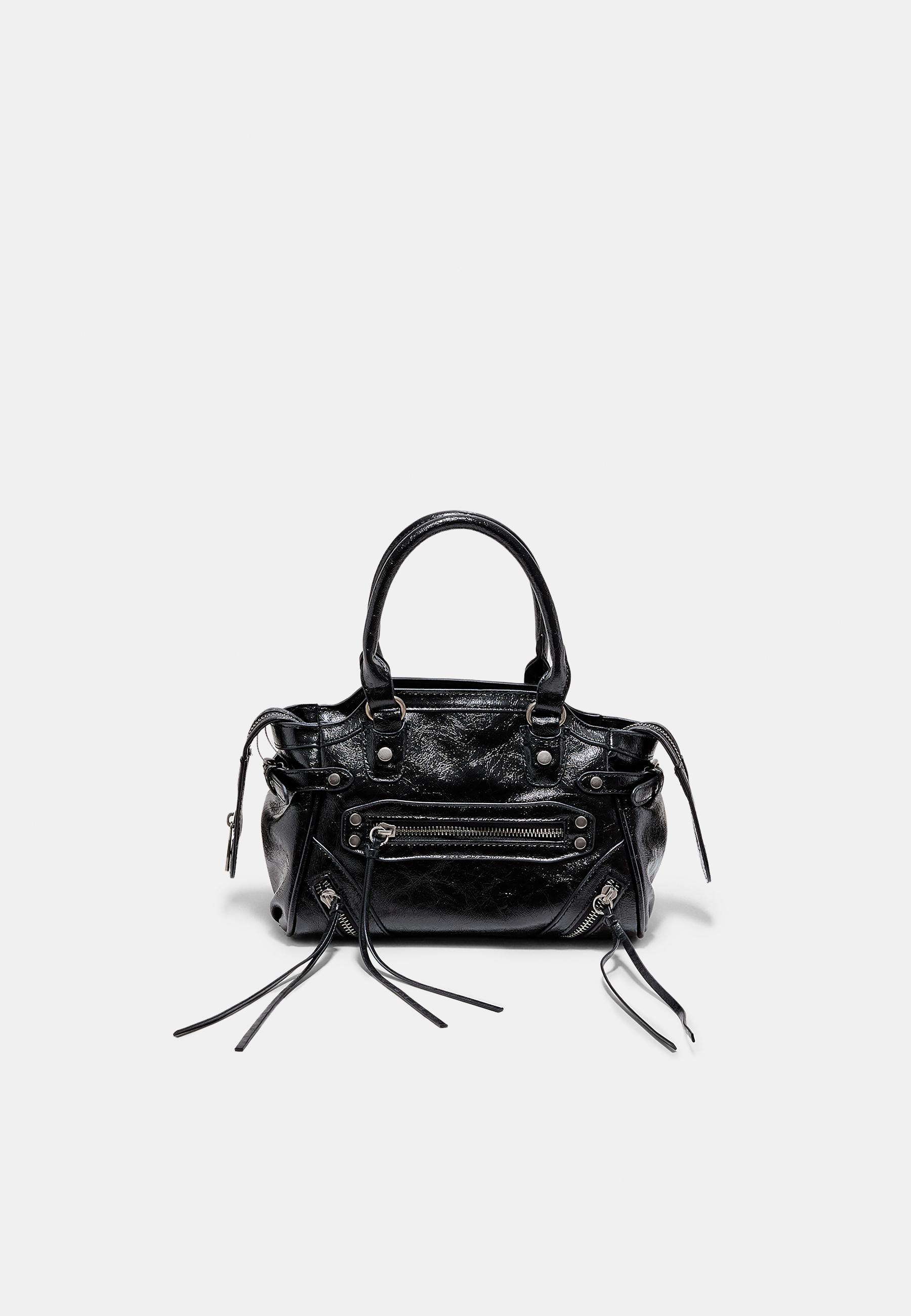 Stradivarius Τσάντα Πόλης Με Τρουκς Και Διακοσμητικά Φερμουάρ Μαύρο Os