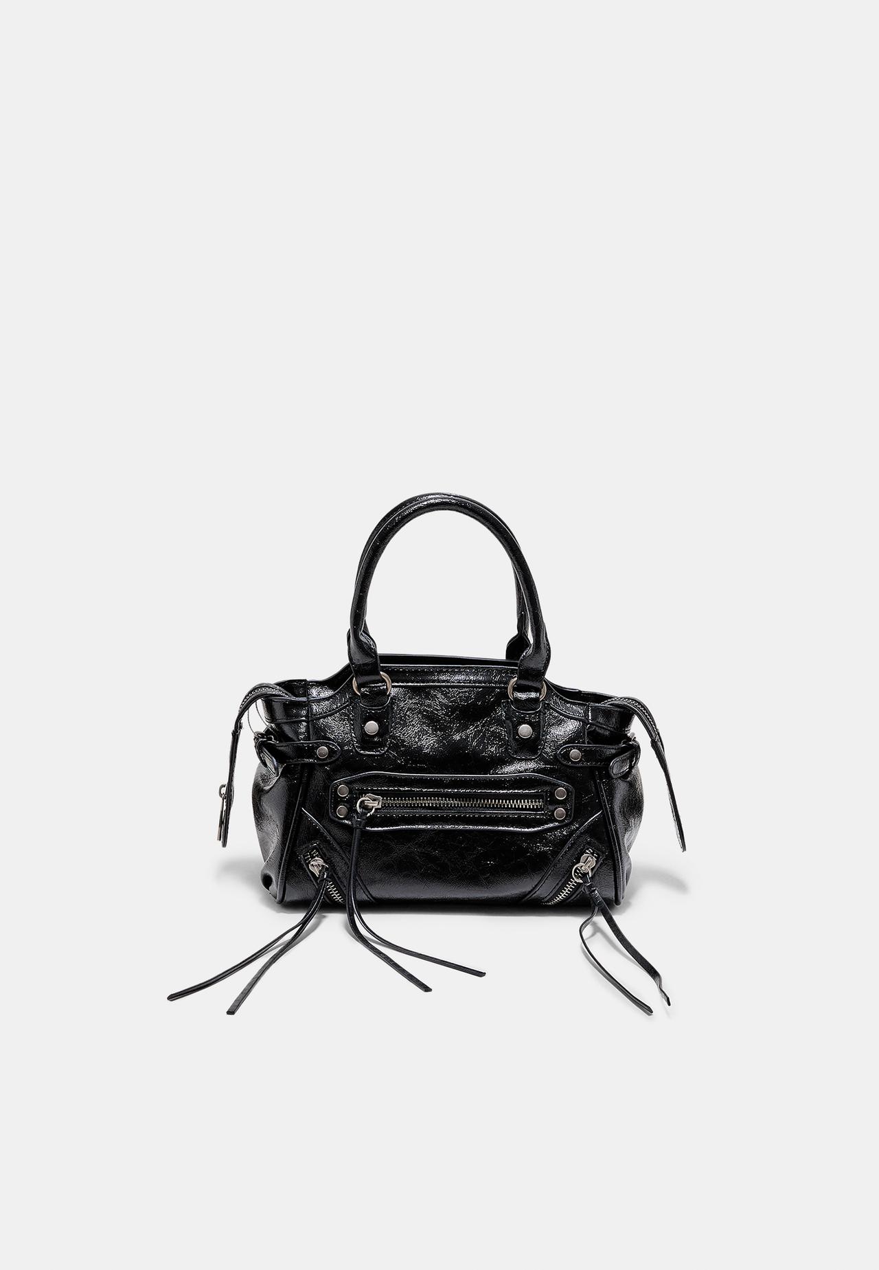 City bag with studs and zip pulls — Black
