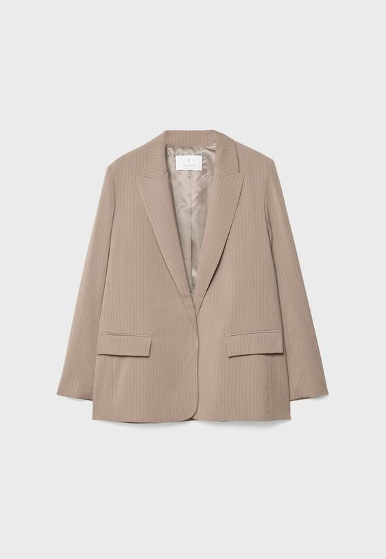 Striped textured open blazer - Women's Blazers | Stradivarius United Kingdom