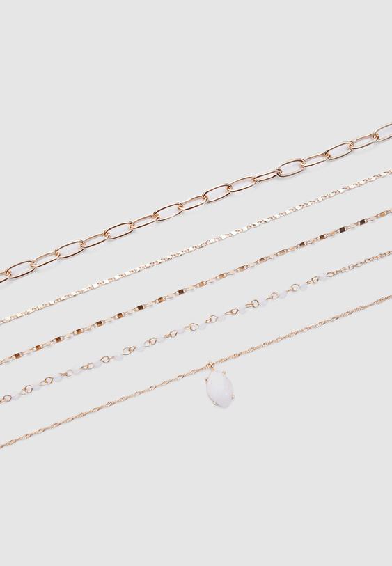 set 5 collares charm piedra rosa