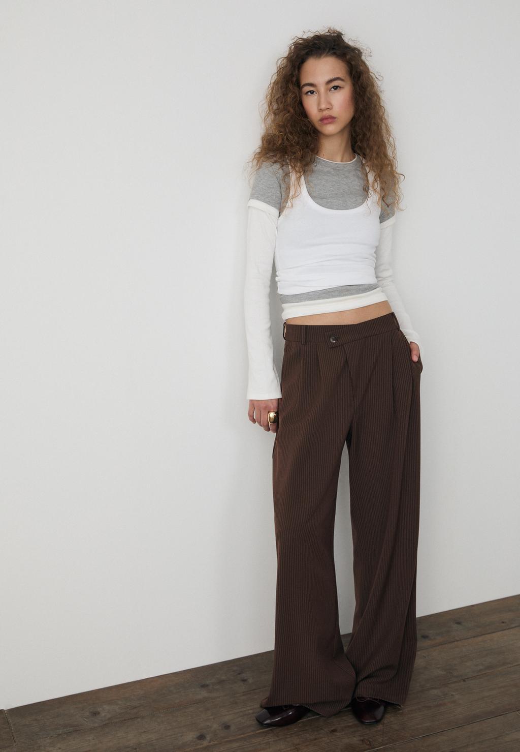 Pantalón vestir casual cintura cruzada rayas