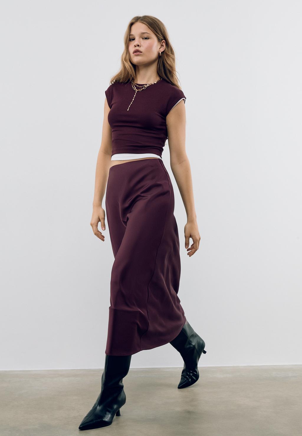 Satin midi skirt