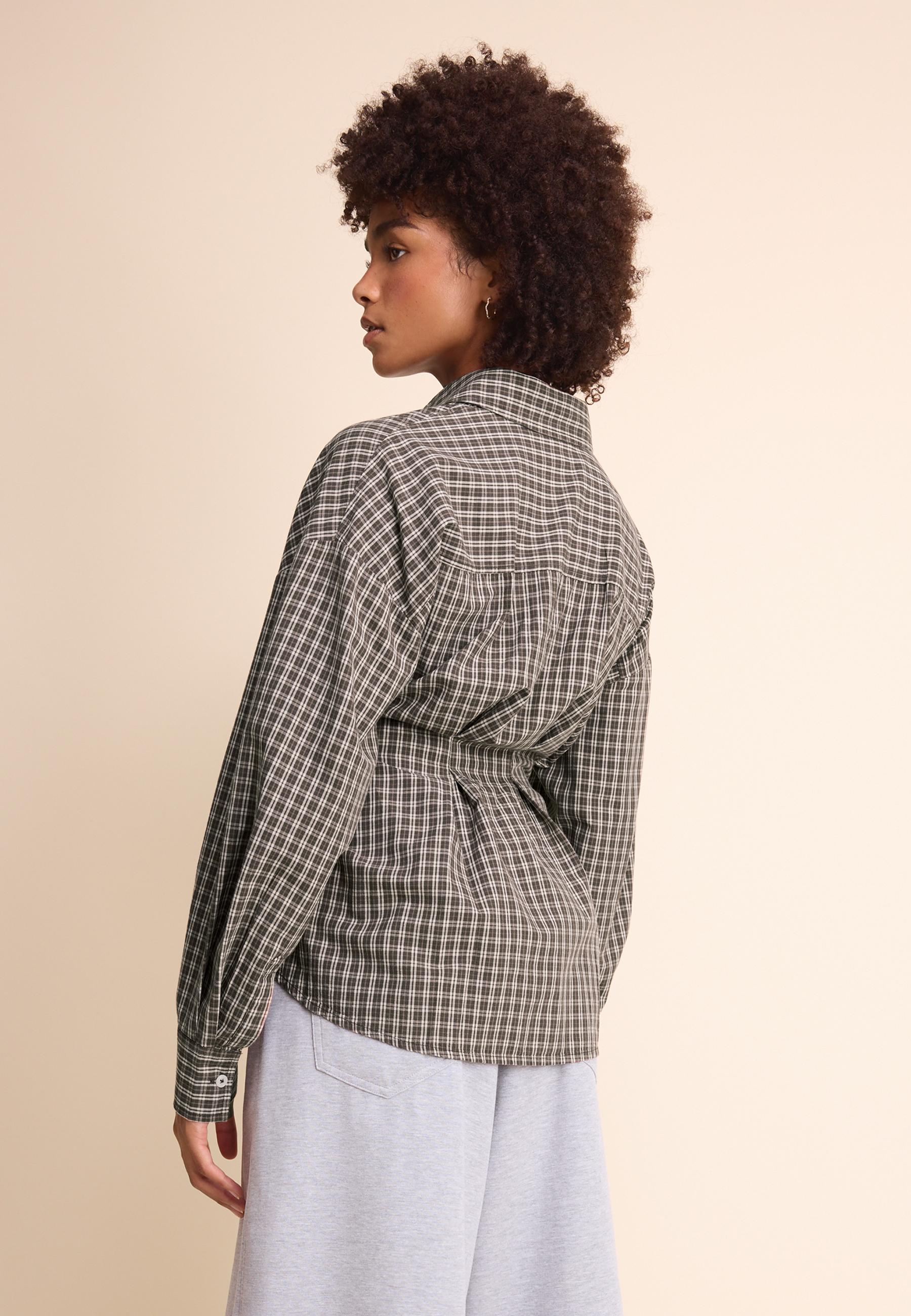Check shirt with tie detail — Brown