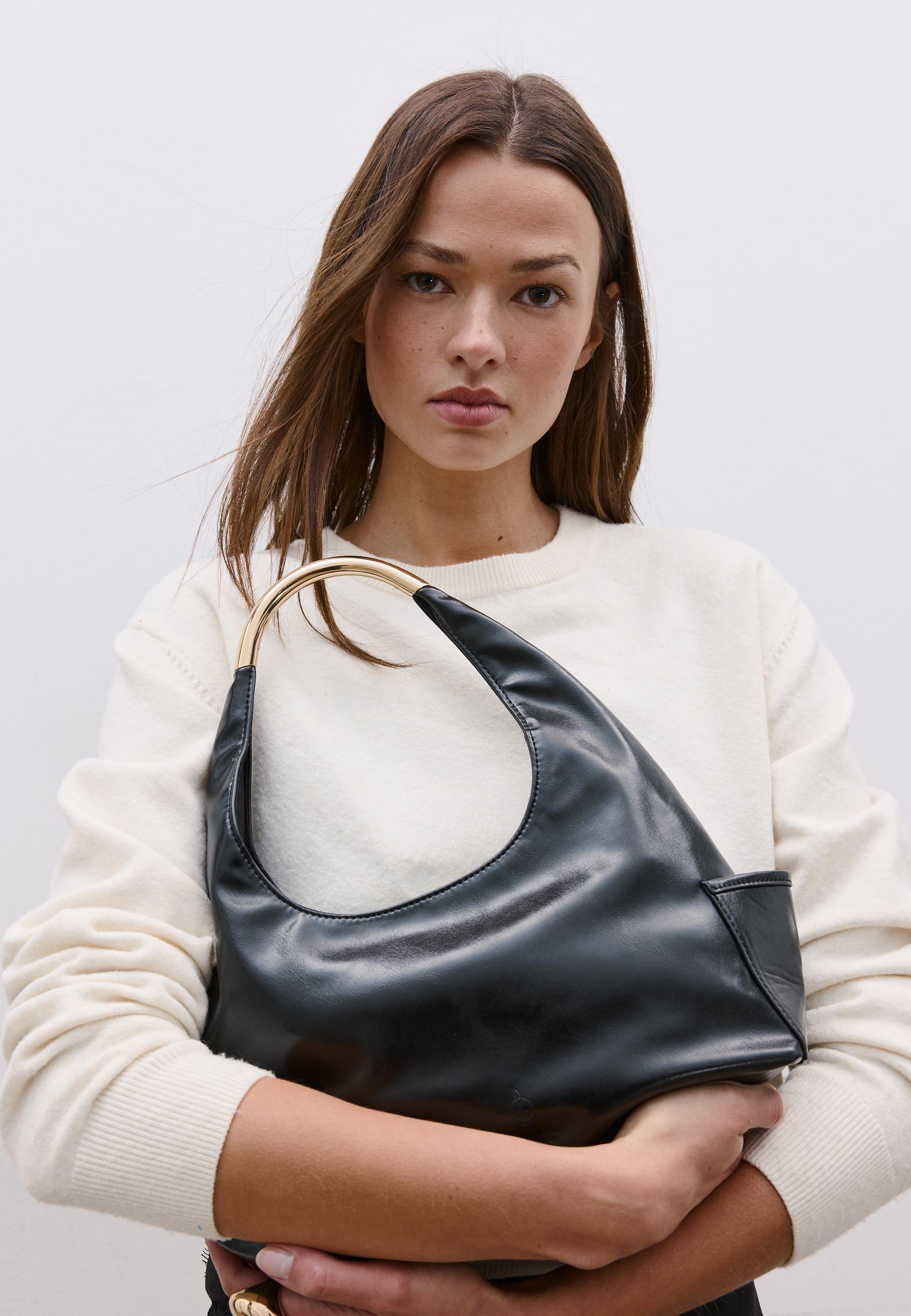 Mini shoulder bag with metallic handle — Black