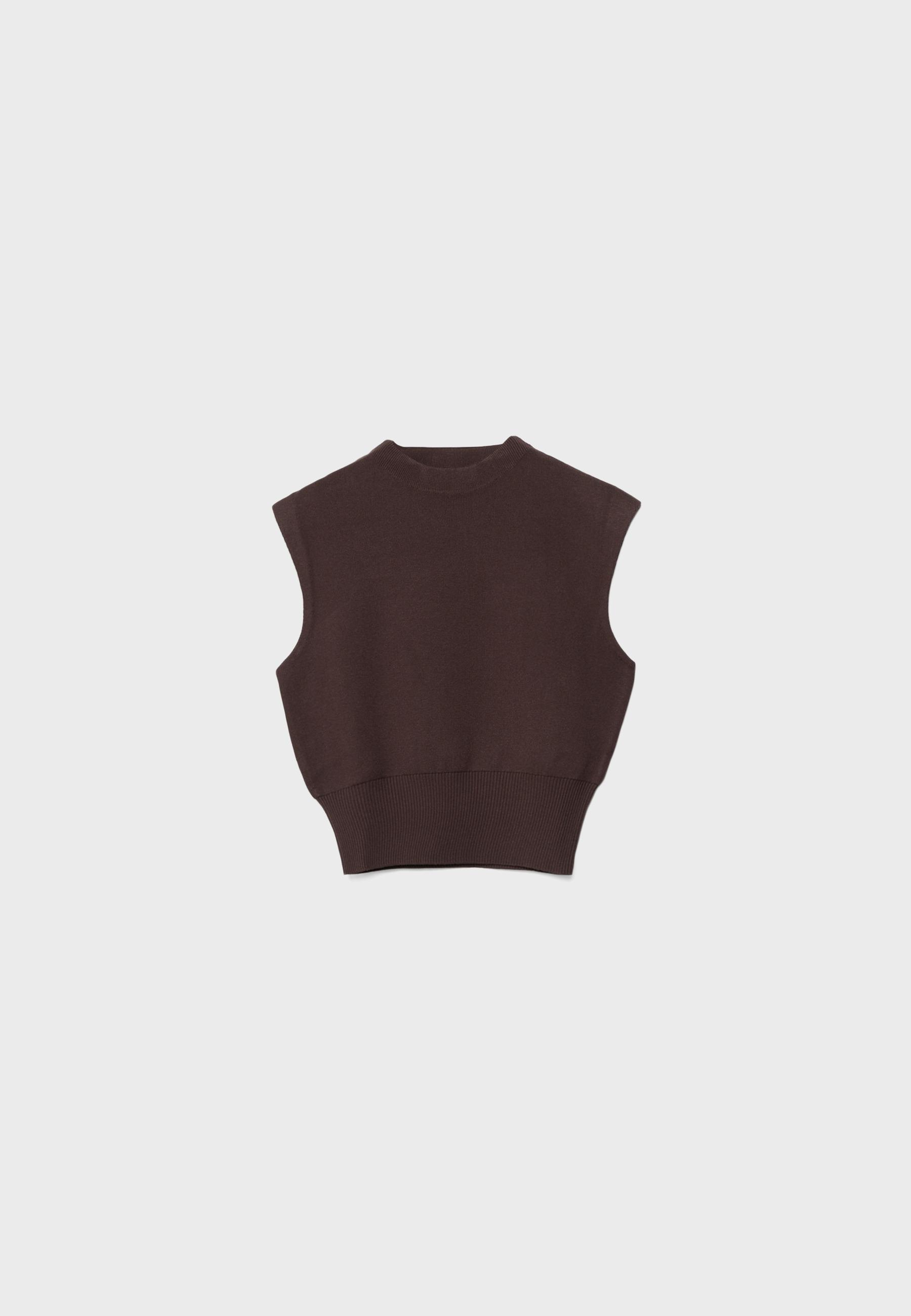 Knit round neck top — Brown