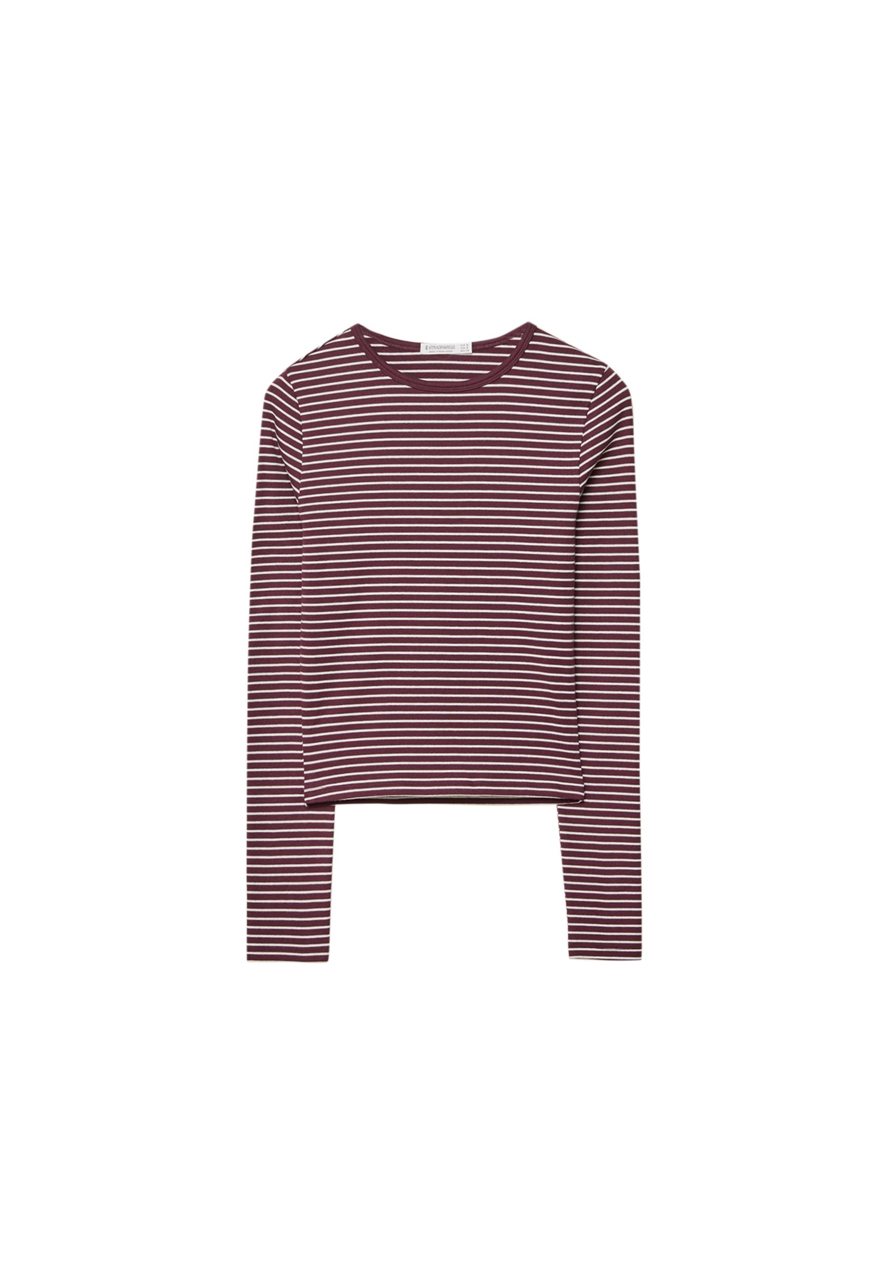 Basic long sleeve striped cotton T-shirt — AUBERGINE