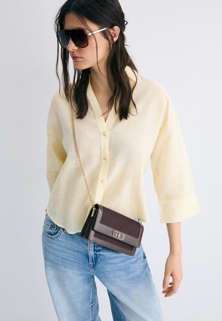 Stradivarius Geantă Crossbody Combinată Canvas Maro Os