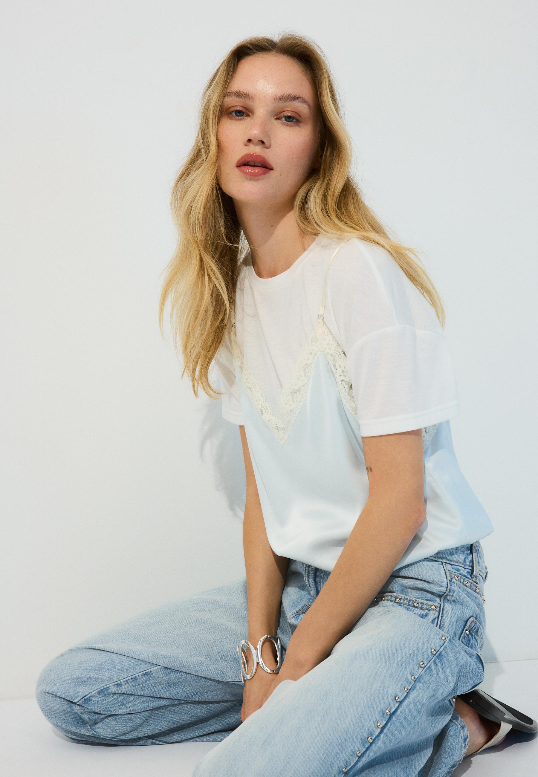 Double-layer camisole T-shirt — Sky blue