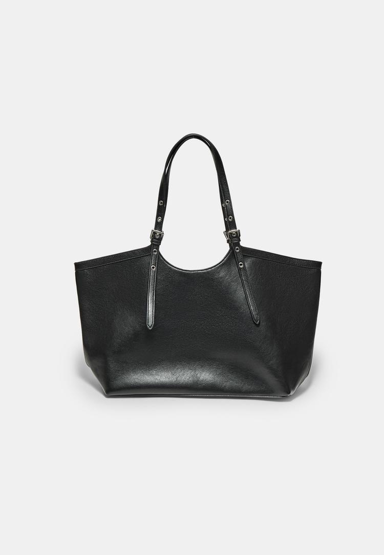 Stradivarius Geantă Shopper Cu Detalii Mini-Catarame Negru Os