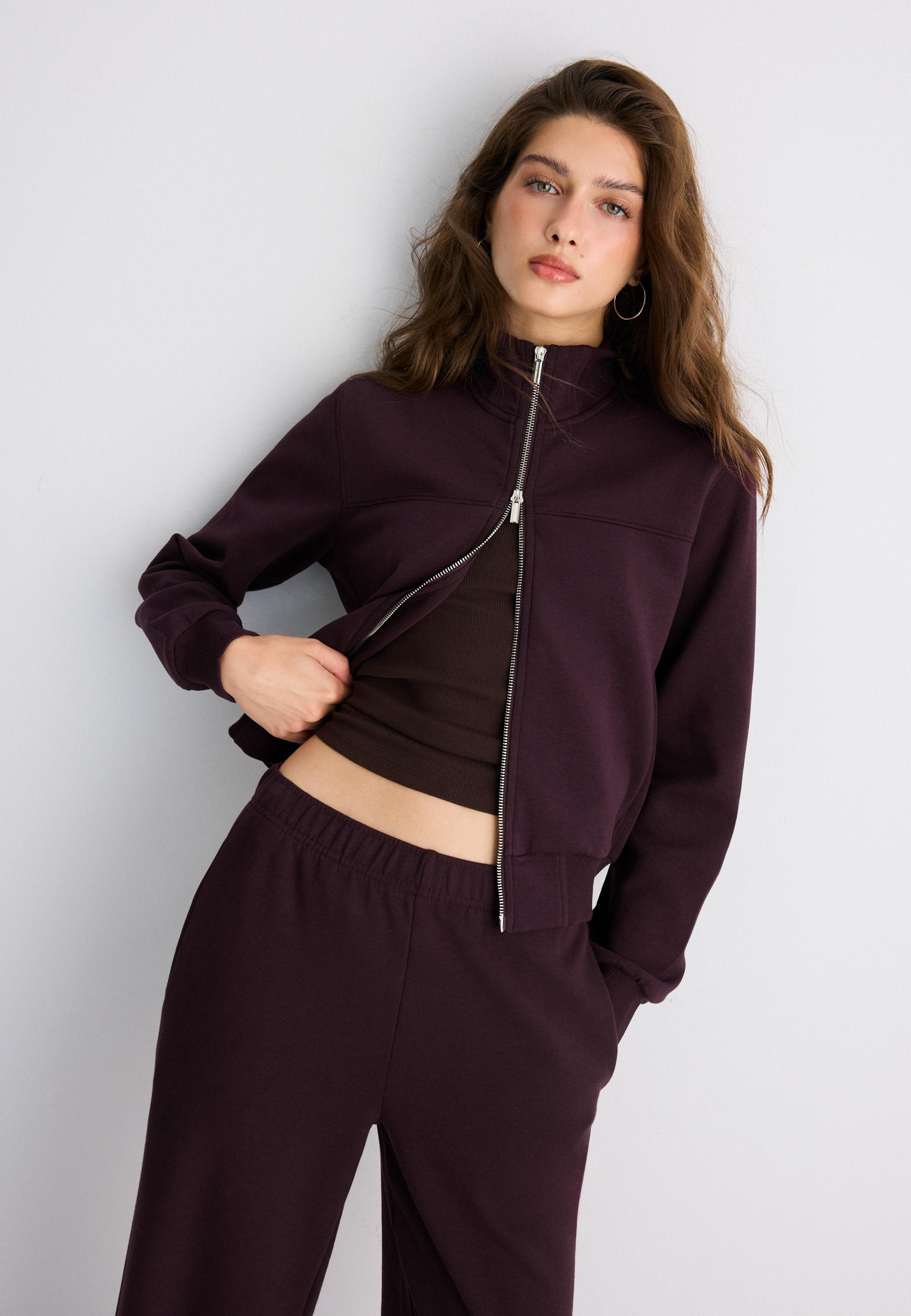 Stradivarius B09 Fermuarlı dik yaka crop sweatshirt