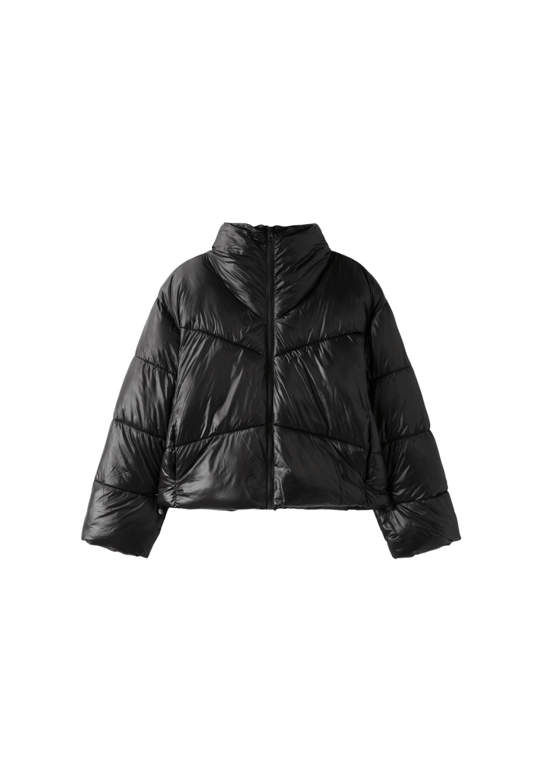 High-neck cropped puffer jacket — Black