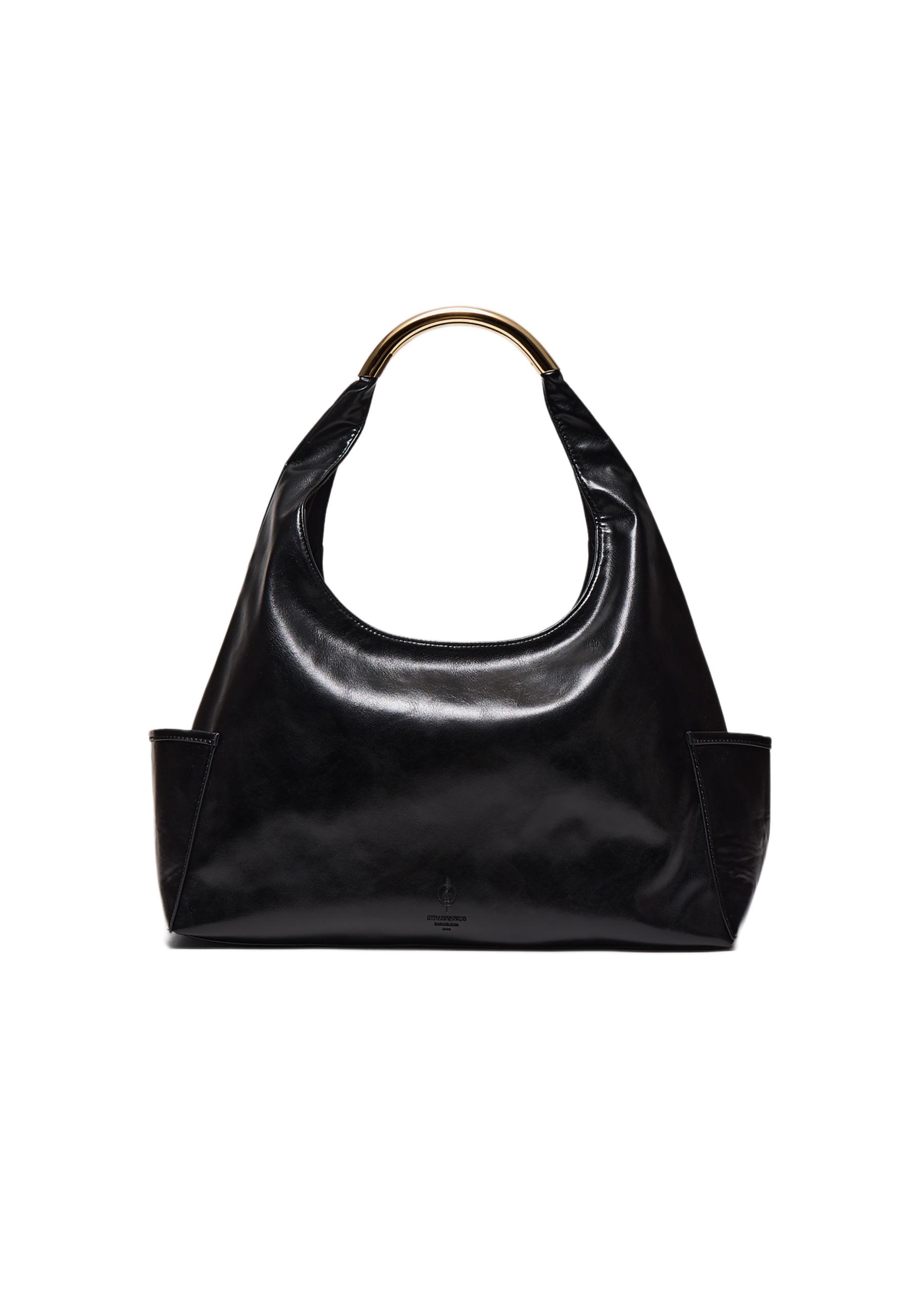 Shoulder bag with metallic handle — Black