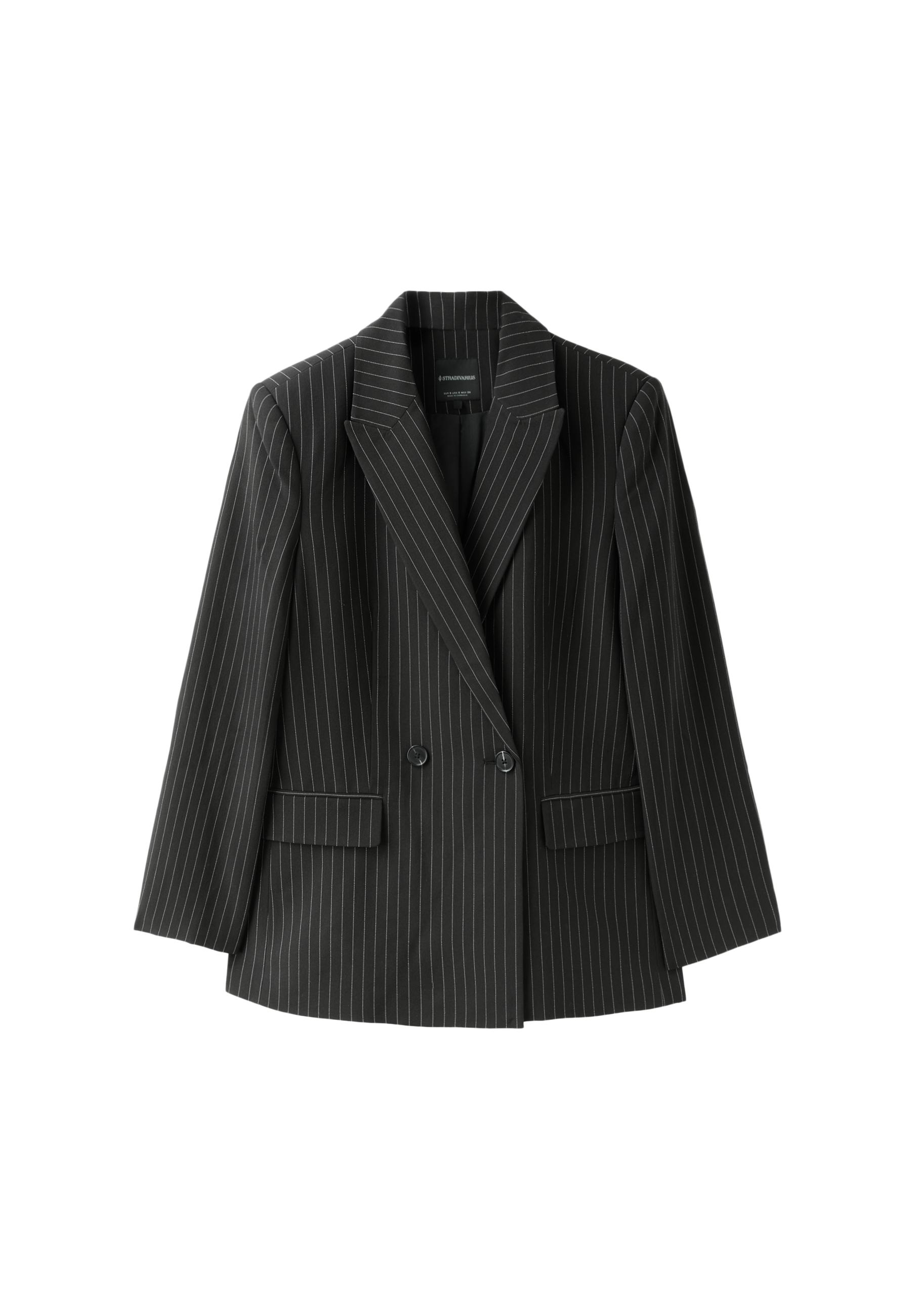 Straight striped button blazer — Black