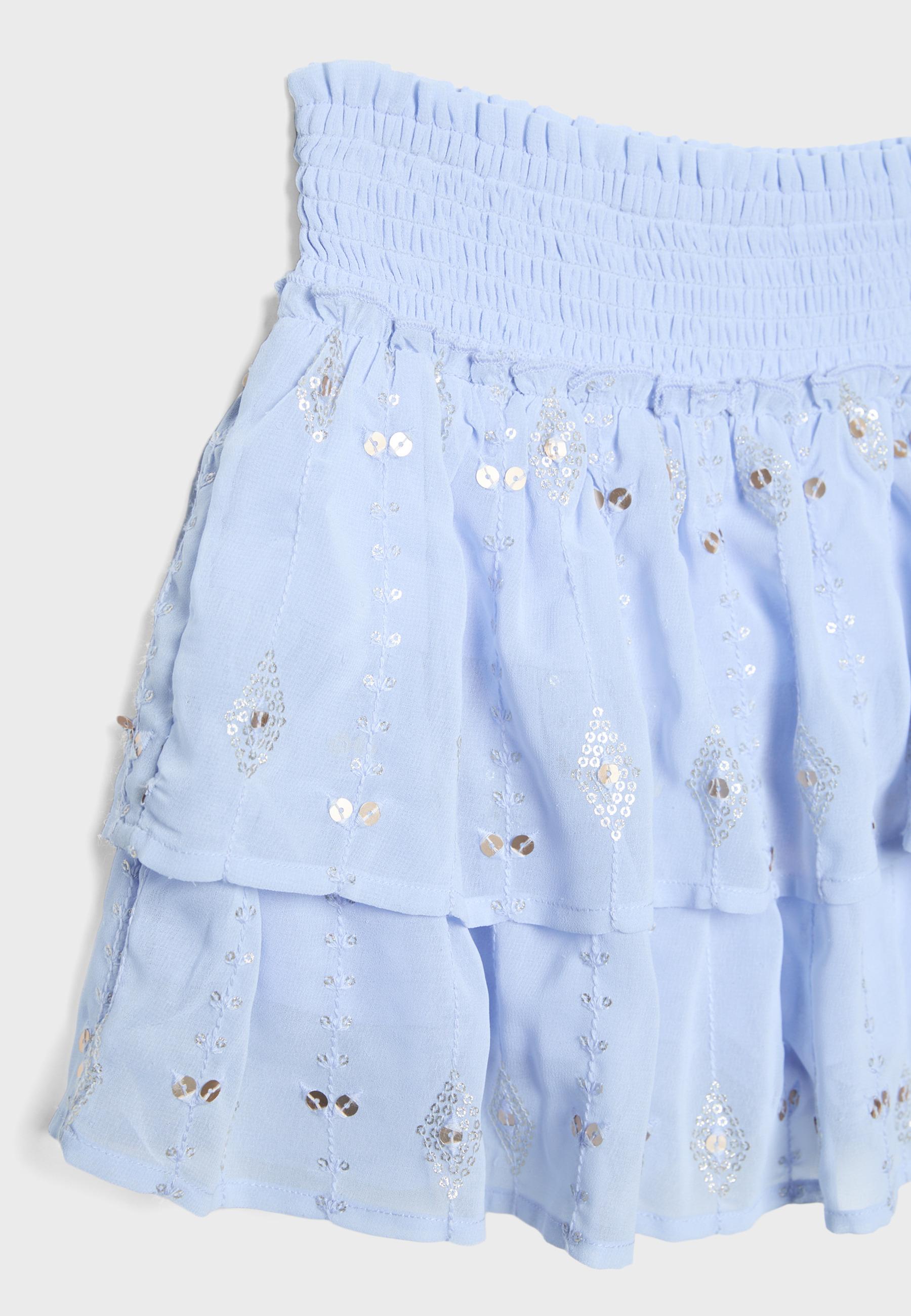 Embroidered mini skirt — Sky blue