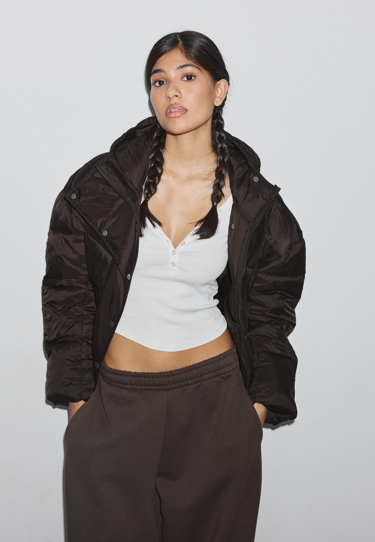 Hooded puffer jacket — Brown