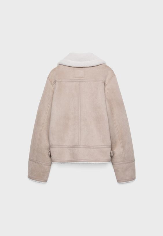 Suni Süet İçi Kürklü Biker Ceket - Görsel 9