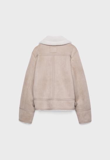 Faux suede double-faced biker jacket — Ecru 8