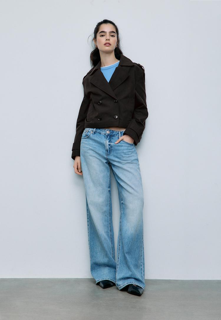 Stradivarius Κοντό Σταυρωτό Trench Μαύρο Xl