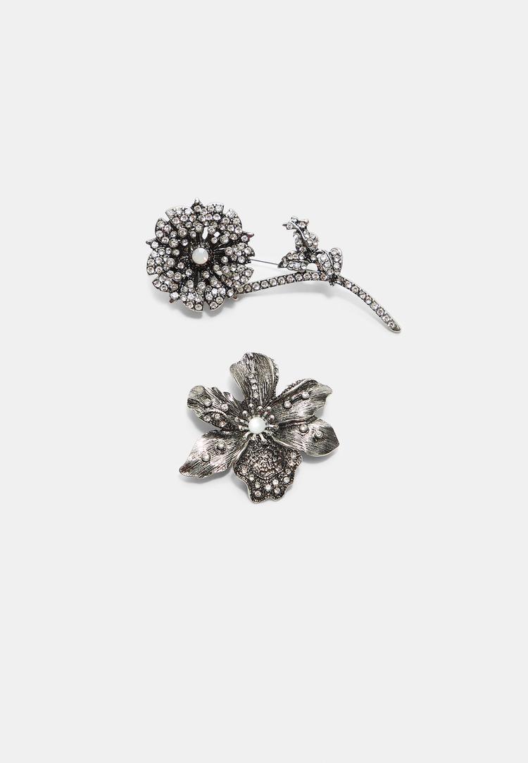 Stradivarius Set Med 2 Pins Med Blommor Och Glitter Os