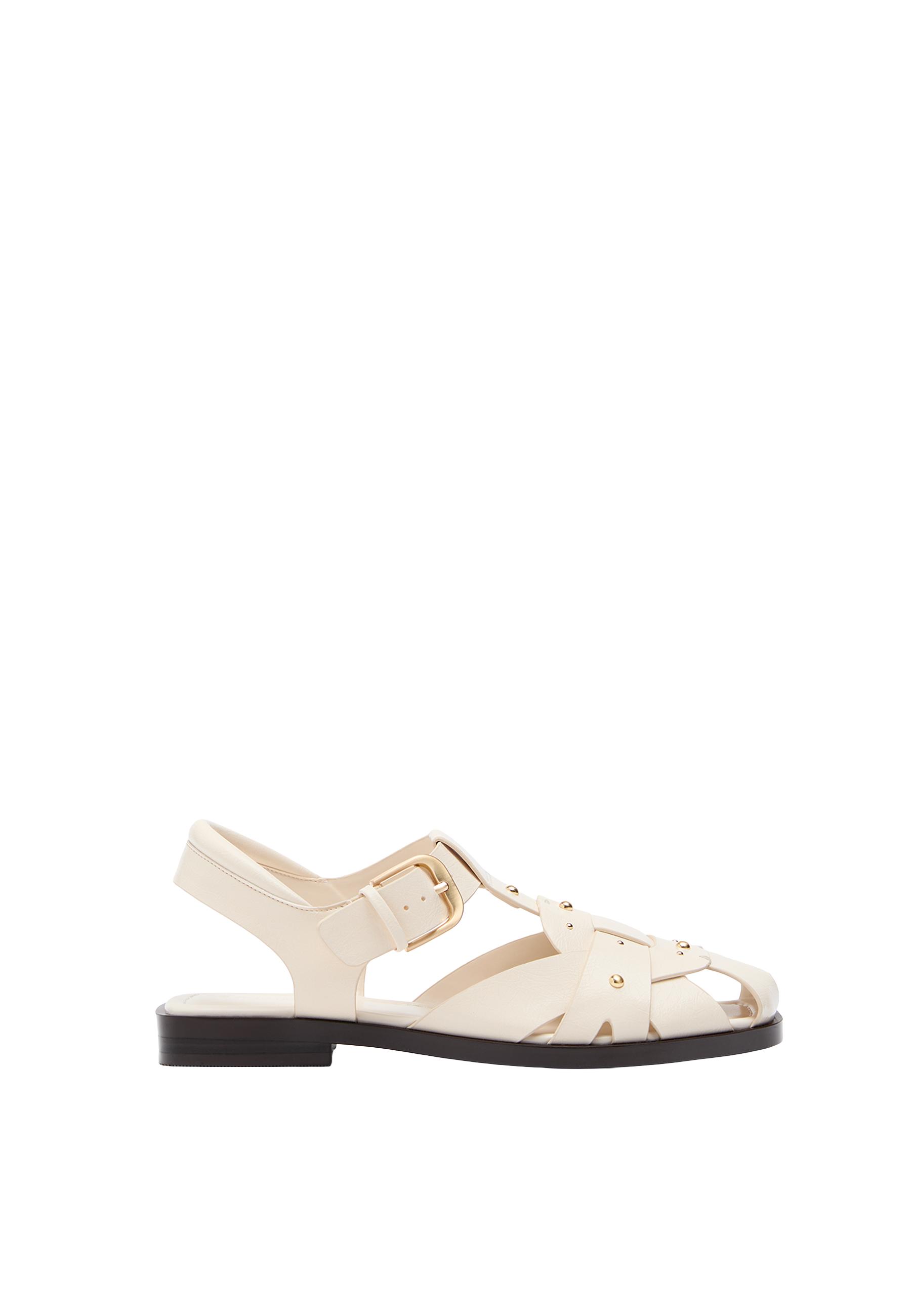 Leather effect studded cage sandals — ECRU