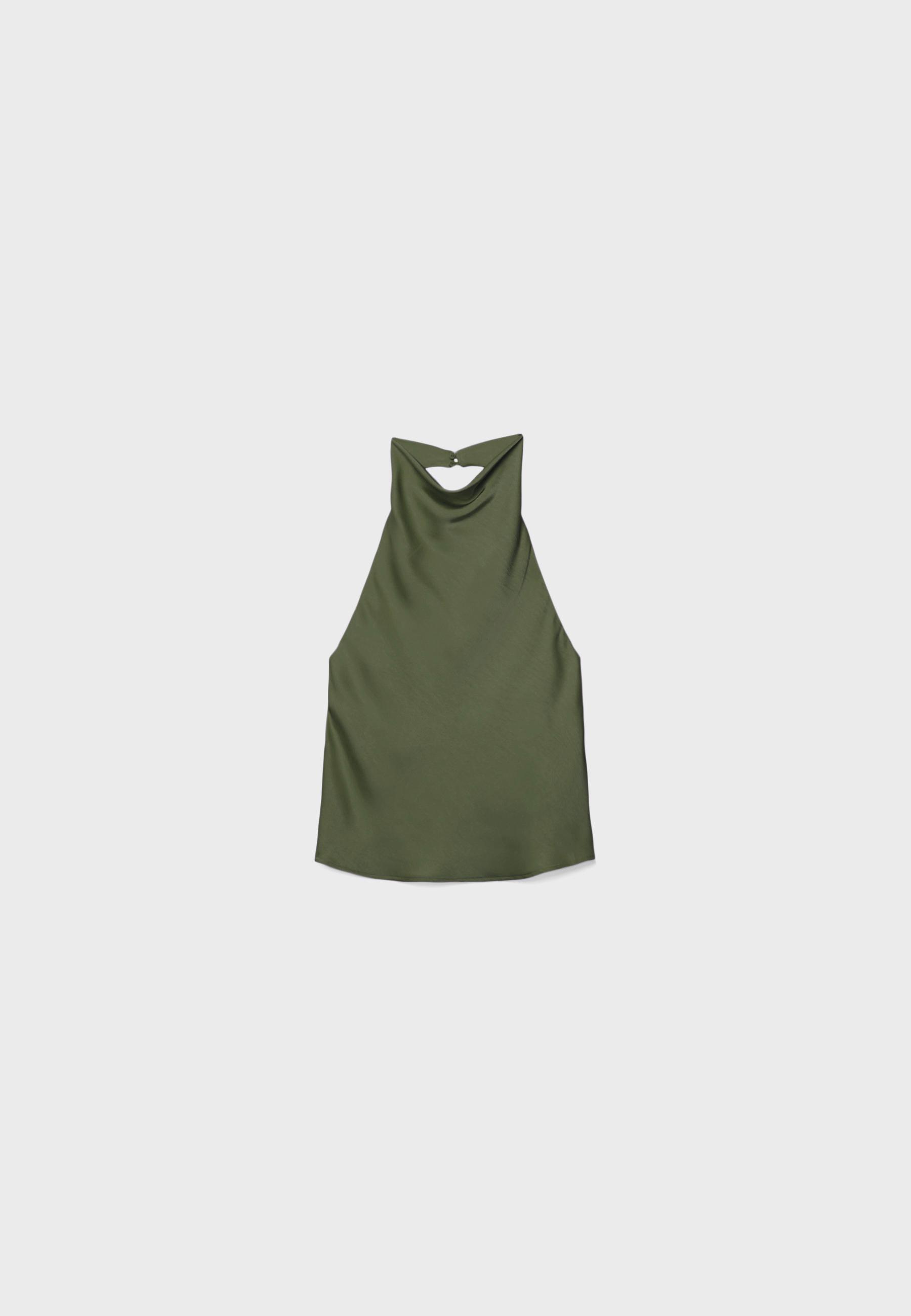 Satin effect halter top — Khaki