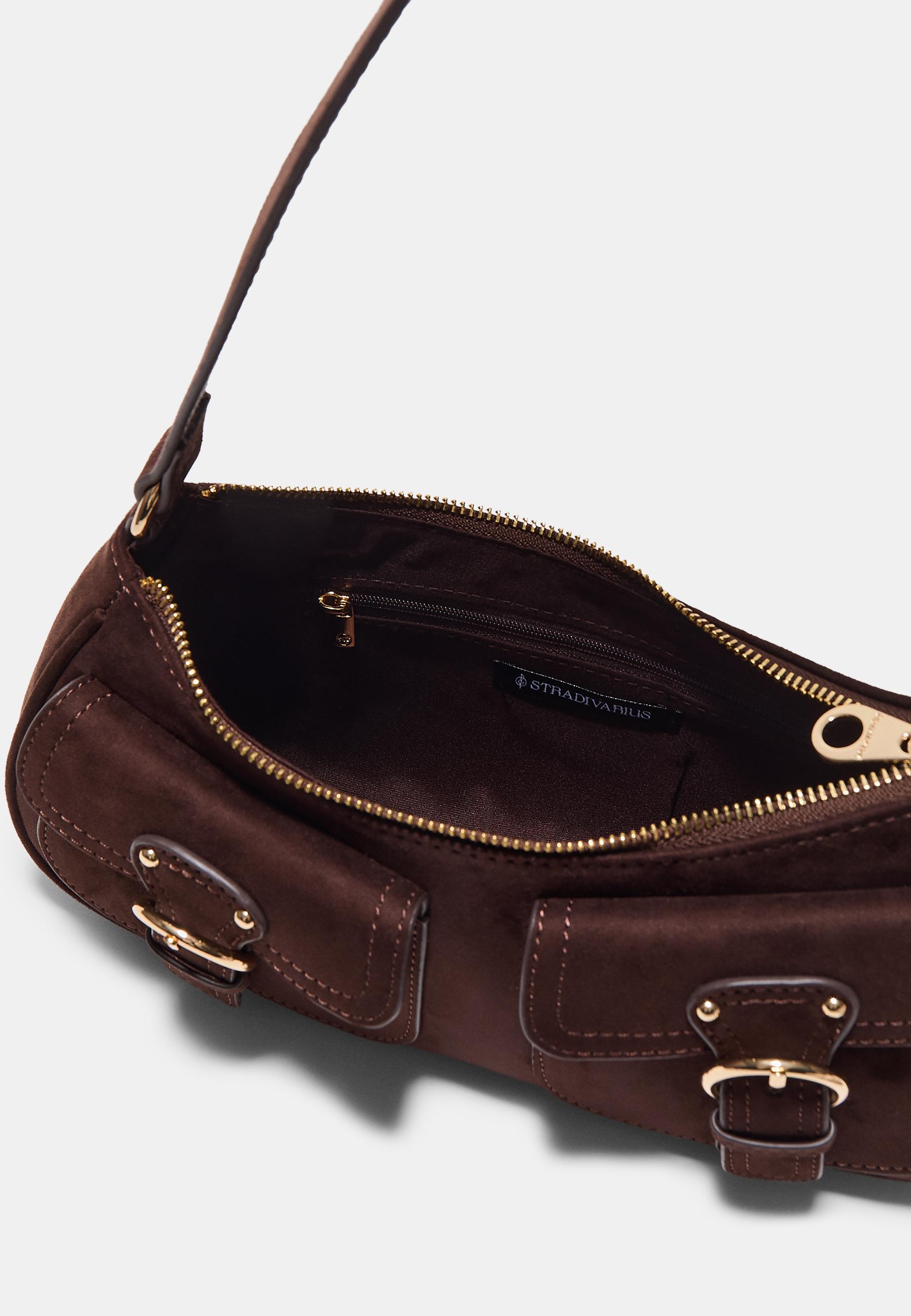 MOON SHOULDER BAG WITH POCKETS — Brown