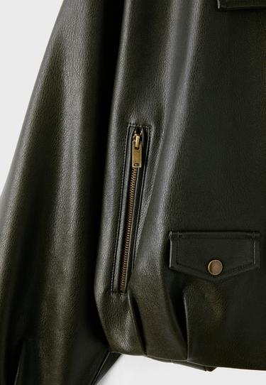 Leather effect balloon biker jacket — Green 9
