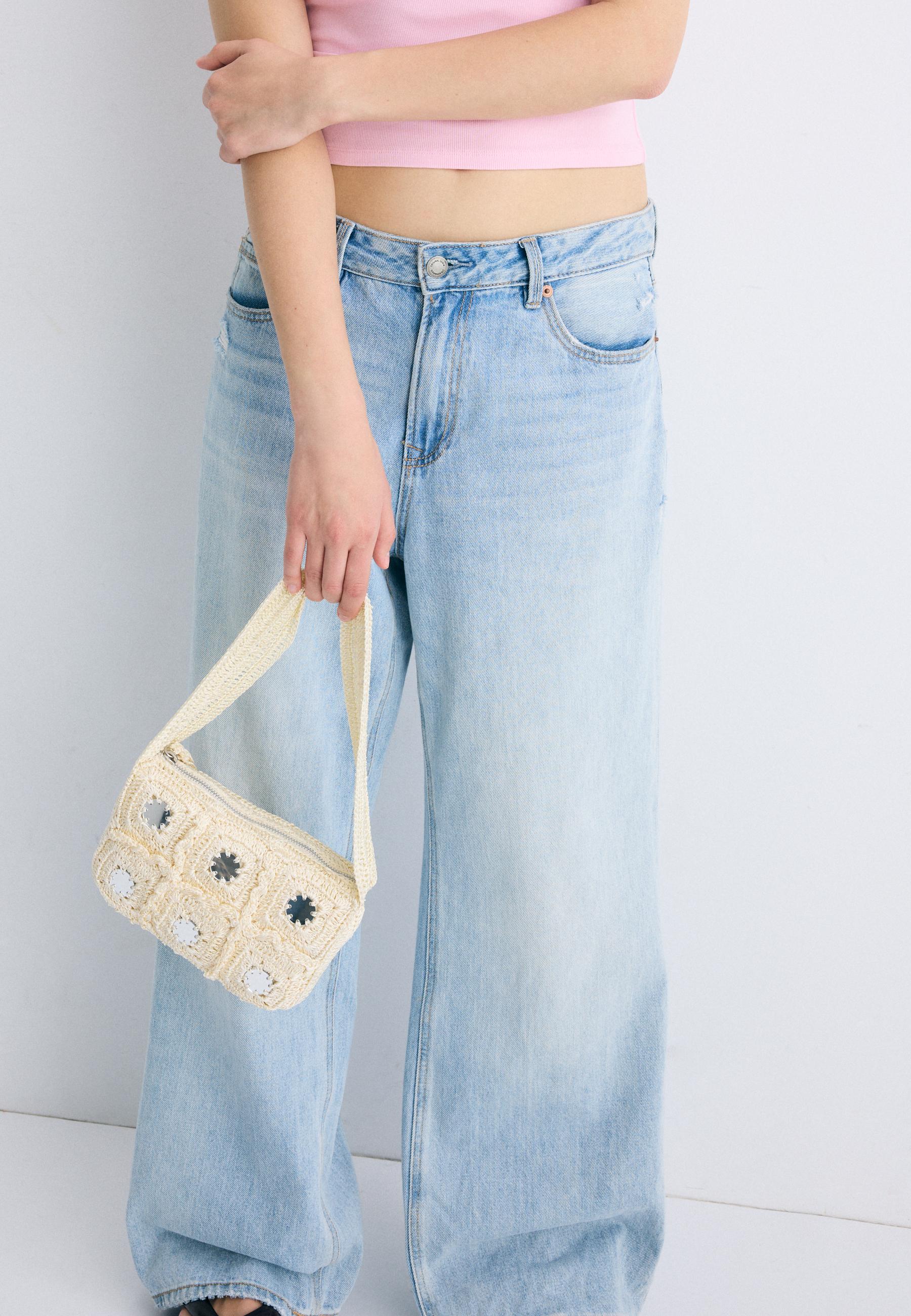 Crochet shoulder bag with mirrors — Ecru