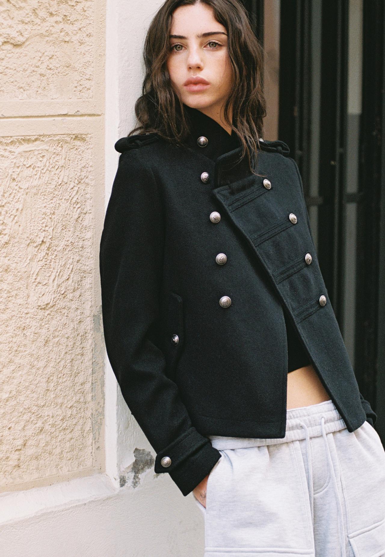 Felt button coat — Black